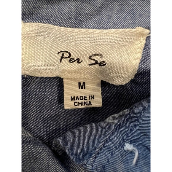 Per Se Denim Cotton Shirt Long Sleeve Button-Up Roll Tab Sleeve Women’s Medium - Picture 4 of 5